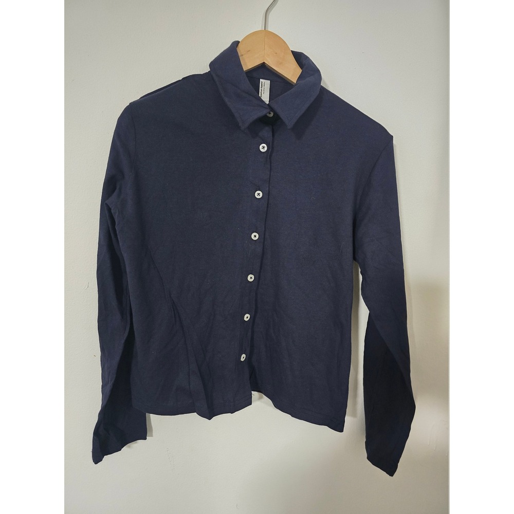 NWOT American Apparel Youth Navy Blue Fine Jersey Button Up Shirt Size M NWOT